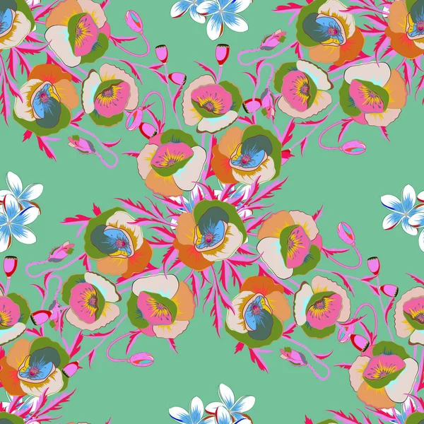 Motif Floral Indien Traditionnel Sans Couture Dans Les Couleurs Vert — Image vectorielle