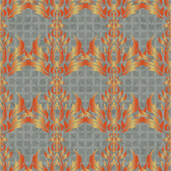 Ikat Damassé Sans Couture Motif Carreau Fond Dans Gris Orange — Image vectorielle