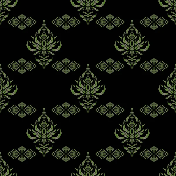Traditionelles Klassisches Ornament Auf Schwarzem Hintergrund Orientalische Grüne Und Graue — Stockvektor