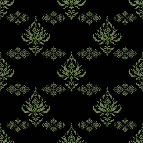 Ornamento Clássico Tradicional Fundo Preto Oriental Padrão Sem Costura Verde —  Vetores de Stock