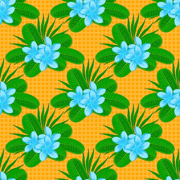 Patrón Sin Costuras Con Lindas Flores Plumeria Colores Amarillo Azul — Vector de stock