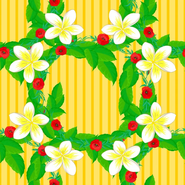 莫特利的例子 黄色背景上的小花 小花中的矢量图案很可爱 典雅的时尚印刷品模板 春花背景 — 图库矢量图片