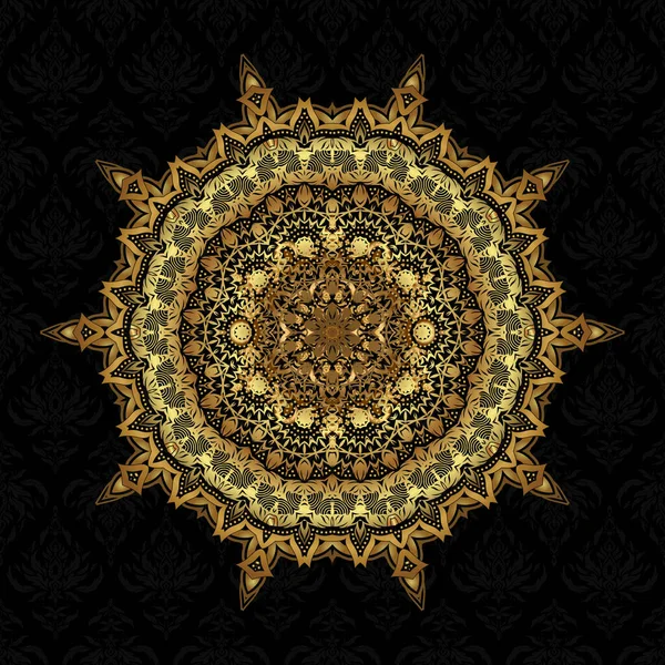 Gyllene Element Abstrakt Vektor Dekorativ Etnisk Mandala Skissartade Sömlösa Mönster — Stock vektor