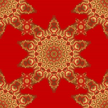 Kırmızı arkaplanda parlak bir arkaplan çizimi. Kusursuz altın Noel süslemesi deseni.
