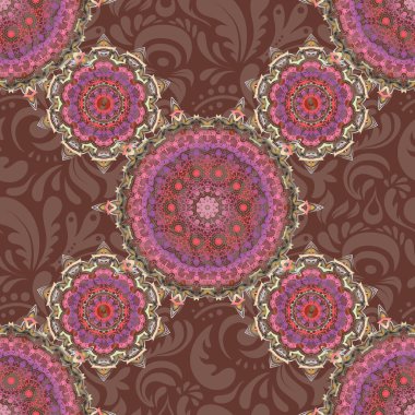 Ikat damaske desensiz arkaplan fayansı kahverengi, pembe ve gri renklerde.