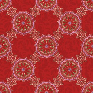 Ikat damaske desensiz arkaplan fayansı. Pembe ve kahverengi renklerle.