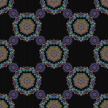 Siyah arka planda mor, yeşil ve mavi pürüzsüz desen. Vektör lüks karışık desen.