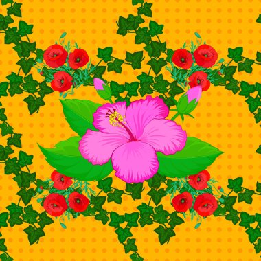 Bahar mahsulü çiçekli arka plan. Güzel vektör dokusu. Sarı arka planda sevimli amber çiçekleri olan kusursuz bir desen..