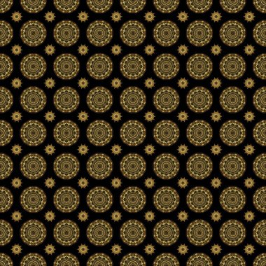 Altın süslemeli klasik tasarım. Siyah bir arkaplan üzerinde altın süslemeleri olan soyut vektörsüz desen.