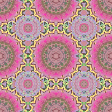 Vektör çizimi. Dekoratif tasarım unsuru filigran hat sanatı. Retro dikişsiz antika şekilli akanthus. Pembe, yeşil ve sarı klasik barok süsler..