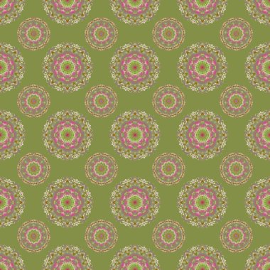 Raster illüstrasyonu. Çiçeklerin tekrarlanması kolay, kusursuz desenli, hatları doldurmak için kullanılır. Eflatun ve yeşil renkte çiz.