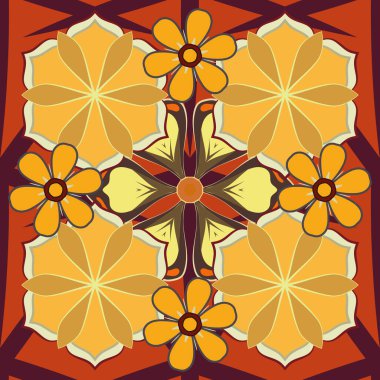 Turuncu, sarı ve mor renkli birçok çiçek. Raster desenli çiçek deseni. Elle çizilmiş pürüzsüz desen.