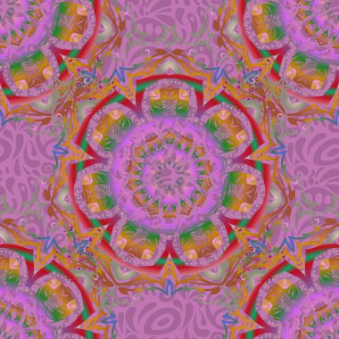 Mor, yeşil ve pembe renkte nefis bir barok şablon. Vektör damaskesiz desen. Klasik lüks eski moda süs, kraliyet Viktorya dönemi duvar kağıtları, tekstil, ambalaj.