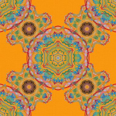 Noel kartları, dekorasyon, menüler, ağ, afişler ve şarap ve tatillerle ilgili tasarımlar için iyidir. Vektör çizimi. Sarı, pembe ve mavi elementlerle kusursuz desen.