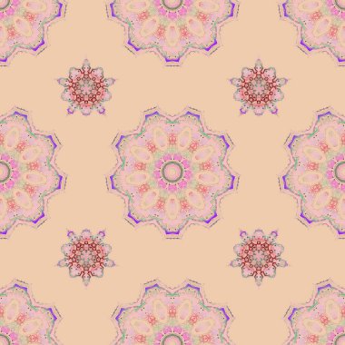 Mavi ve pembe süslemenin kusursuz deseni. Doğulu, çiçekli bir süs. Halılar, tekstil, duvar kağıtları ve herhangi bir yüzey için şablonlar.