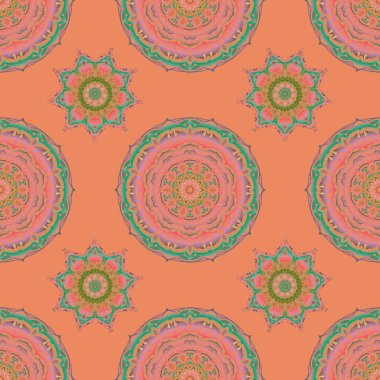 Kusursuz bir geçmişi var. Zarif vektör damaske duvar kağıdı. Pembe, turuncu ve yeşil renklerde, klasik, pürüzsüz desen.