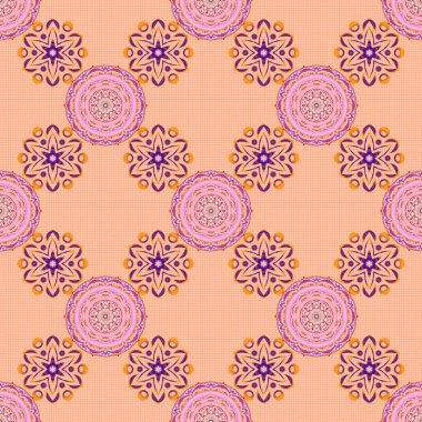 İple bağlanmış, mor, pembe ve turuncu renklerde balık ağı deseni. Vektör duvar kağıdı.