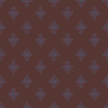 Dekoratif vektör mavi, kırmızı ve kahverengi elementler. Dekorasyon, baskı, kumaş veya tekstil için klasik dikişsiz desen.