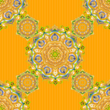 Mavi ve bej renklerinde kusursuz soyut elementler. Renkli yinelenen elementlerle oryantasyon arkaplanı. Damask vektör klasik deseni.