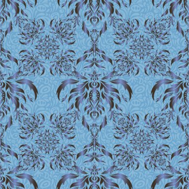 Düğün törenleri, yıldönümleri, partiler, etkinlikler için zarif, karmaşık dekore edilmiş. Vektör kahverengi ve mavi ipek dantel süsü.