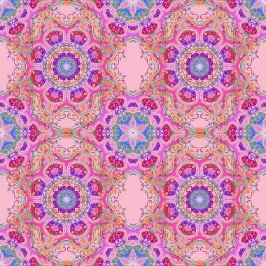 Geleneksel raster gotik damask arka planı. Violet ve pembe arkaplansız çiçek süsleme deseni. Tebrik kartı, sunum veya düğün davetiyeleri için soyut arabesk arkaplanı.