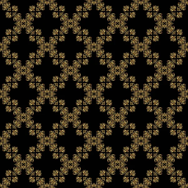 Классический Винтажный Орнамент Черном Фоне Бесшовный Классический Векторный Золотой Узор — стоковый вектор