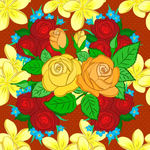 Διάνυσμα Λουλουδιών Χωρίς Ραφή Μοτίβο Κίτρινα Πορτοκαλί Και Κόκκινα Τριαντάφυλλα — Διανυσματικό Αρχείο