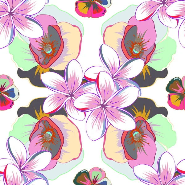 具有皇家花的现代花型 色彩斑斓的东方图案是粉红色和绿色的 无缝花饰品 — 图库矢量图片