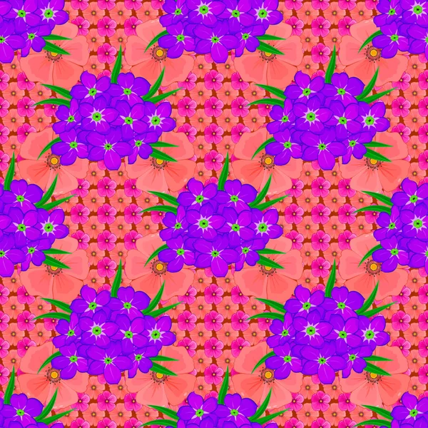 Rastrová Ilustrace Bezešvé Vzor Roztomilými Květy Primrose Purpurové Růžové Fialové — Stockový vektor