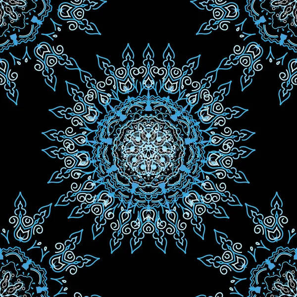 カットアウト紙レースのテクスチャ ベクトルチュールの背景 青い色の渦状のシームレスなパターン ベクターイラスト — ストックベクタ