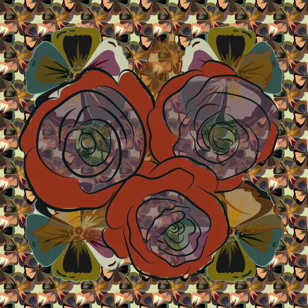 Υδατογραφία Λουλούδια Εικονογράφηση Γκρι Και Καφέ Χρώματα Σχέδιο Χωρίς Ραφή — Διανυσματικό Αρχείο