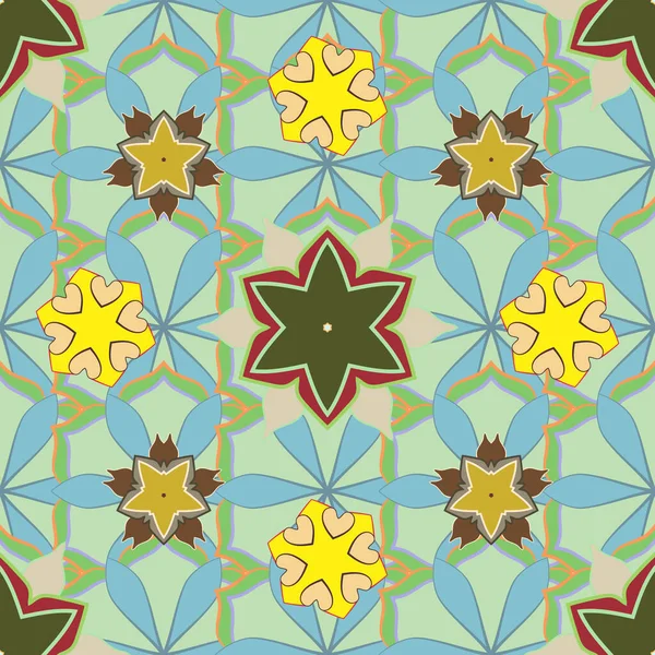 Vector Vierkante Samenstelling Van Vintage Ornament Naadloos Patroon Met Groen — Stockvector