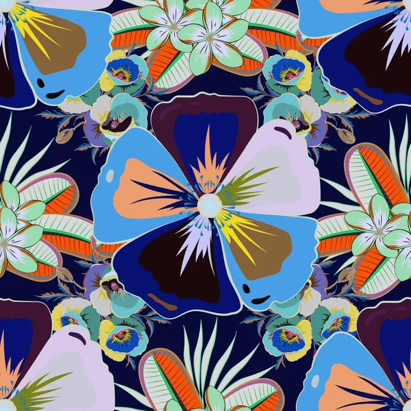 Modelo Floral Sin Costuras Con Flores Cosmos Estilizadas Colores Azules — Vector de stock