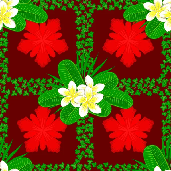 Brokig Vektorillustration Sömlös Exotiskt Mönster Med Många Olikfärgade Tropiska Blommor — Stock vektor