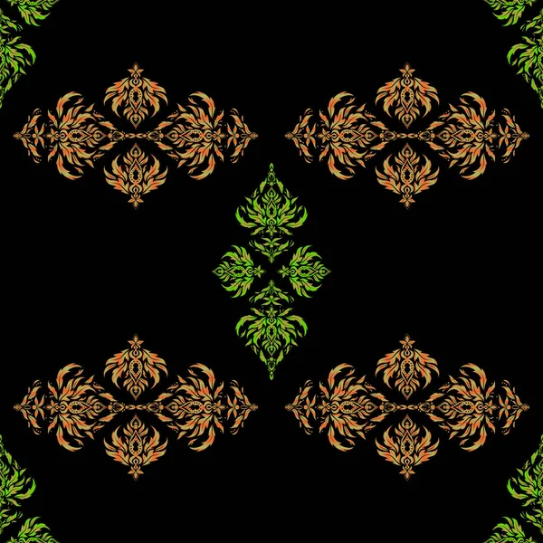 Nahtloses Muster Mit Luxuriösen Ornamenten Auf Schwarzem Hintergrund Vektorillustration Elegante — Stockvektor