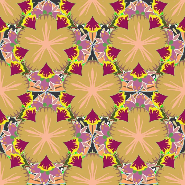 Model Floral Fără Sudură Flori Stilizate Culori Roz Galben Violet — Vector de stoc