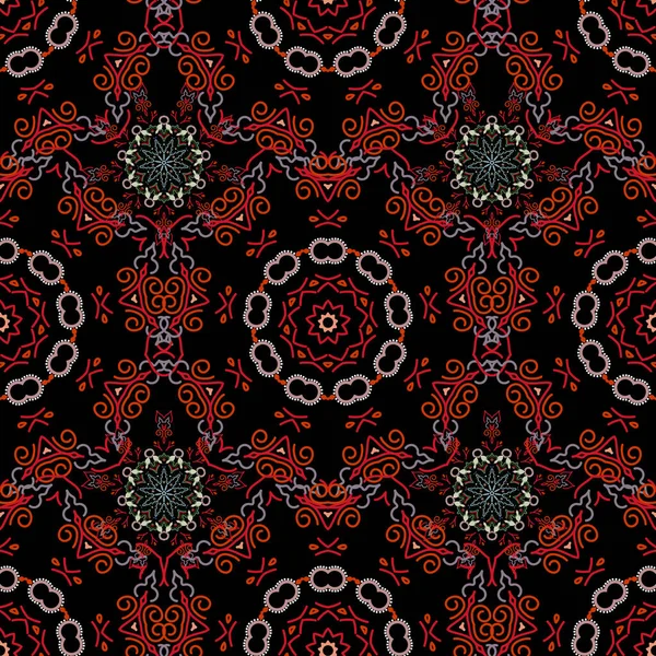 Elegantes Rotes Und Grünes Nahtloses Muster Mit Mandala Elementen Schöne — Stockvektor
