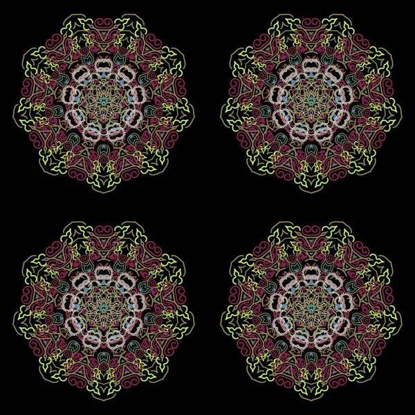 Vektorillustration Barock Vintage Blommig Damast Mandala Gröna Och Rosa Färger — Stock vektor