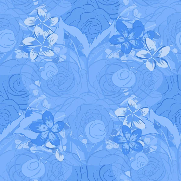 Abstrait Imprimé Floral Mignon Dans Des Couleurs Bleues Illustration Vectorielle — Image vectorielle