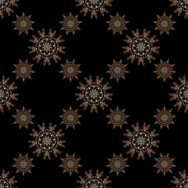 Fond Damassé Gothique Traditionnel Brown Motif Ornement Fleur Fond Sans — Image vectorielle