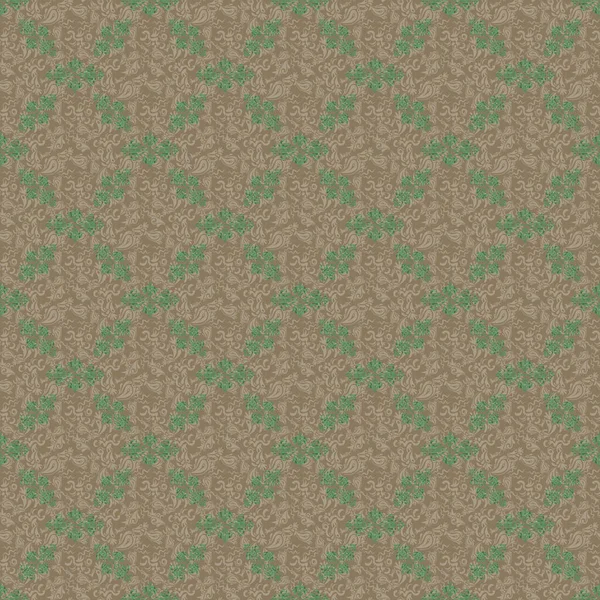 Grünes Und Beiges Abstraktes Ornament Nahtloses Muster Abstrakter Dekorativer Elemente — Stockvektor