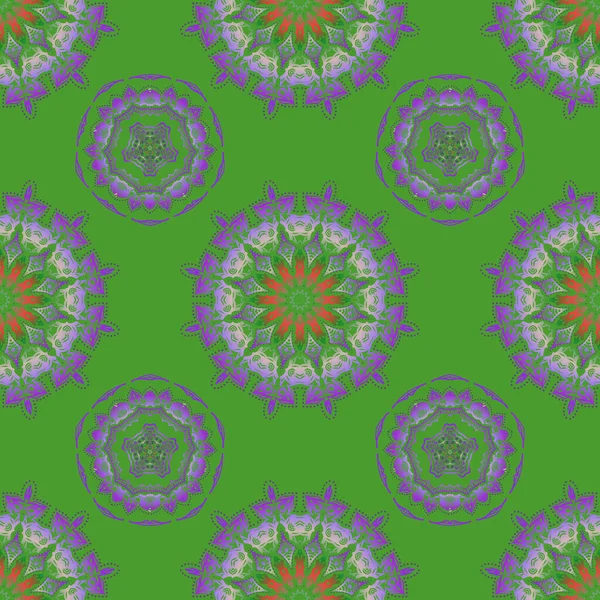 Векторная Иллюстрация Восточный Орнамент Бесшовный Узор Стиле Барокко Зеленом Фоне — стоковый вектор