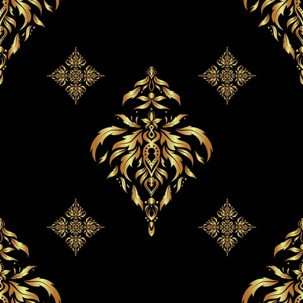 Vintage Seamless Pattern Decoration Fabric Textile Decorative Vector Golden Elements — Stock Vector