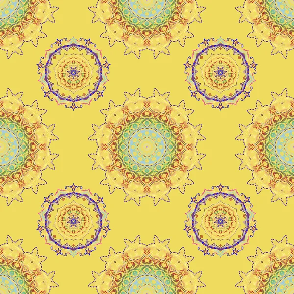 Жовтий Помаранчевий Зелений Безшовний Фон Квітковий Орнамент Абстрактний Арабський Фон — стоковий вектор