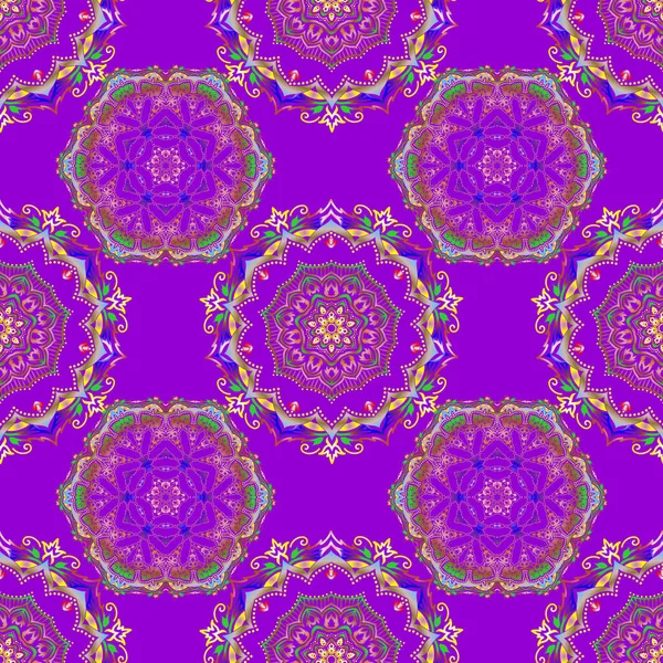 Damast Nahtloses Florales Hintergrundmuster Violetten Und Rosa Farben Vektorillustration — Stockvektor