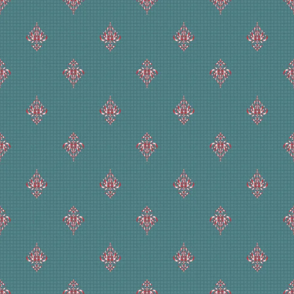 Vektör damaskesiz desen. Klasik lüks, eski moda İspanyol süsü, duvar kağıtları, tekstil ve ambalaj için kraliyet Victoria dönemi dikişsiz dokusu. Mavi ve kırmızı renklerde zarif barok şablonu.