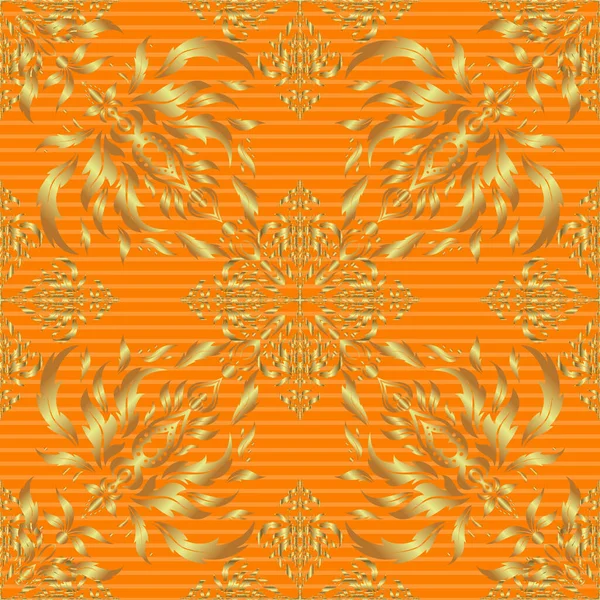 주황색 배경에 신비하고 추상적 현대의 패턴입니다 오렌지 황금색 솔기없는 원소가 — 스톡 벡터