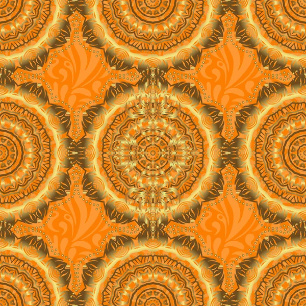 Оранжевый Золотой Текстиль Исламский Векторный Дизайн Бесшовный Рисунок Восточного Орнамента — стоковый вектор