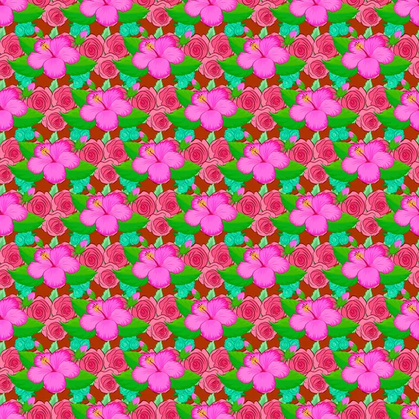 Patrón Sin Costura Floral Con Flores Brillantes Verano Colores Rosa — Archivo Imágenes Vectoriales