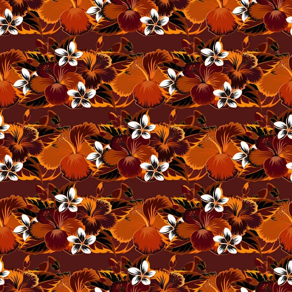 Motif Hawaïen Lumineux Sans Couture Avec Des Fleurs Hibiscus Tropicaux — Image vectorielle
